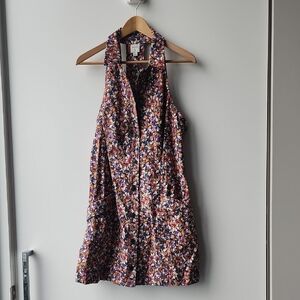 Maeve Anthropologie Bright Floral Fitted Halter Button Up Multicolor Dress